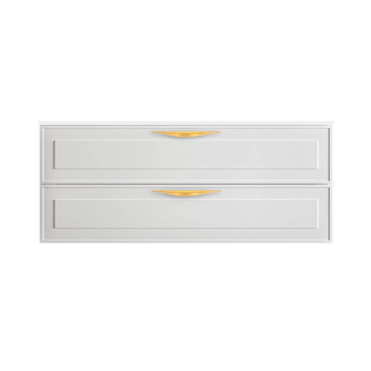 Deville 2 Drawers Bathroom Vanity with Porcelain Gloss White 1 Faucet Hole Sink - Wall Mount - 48 MdfMatte WhiteBrushed Gold
