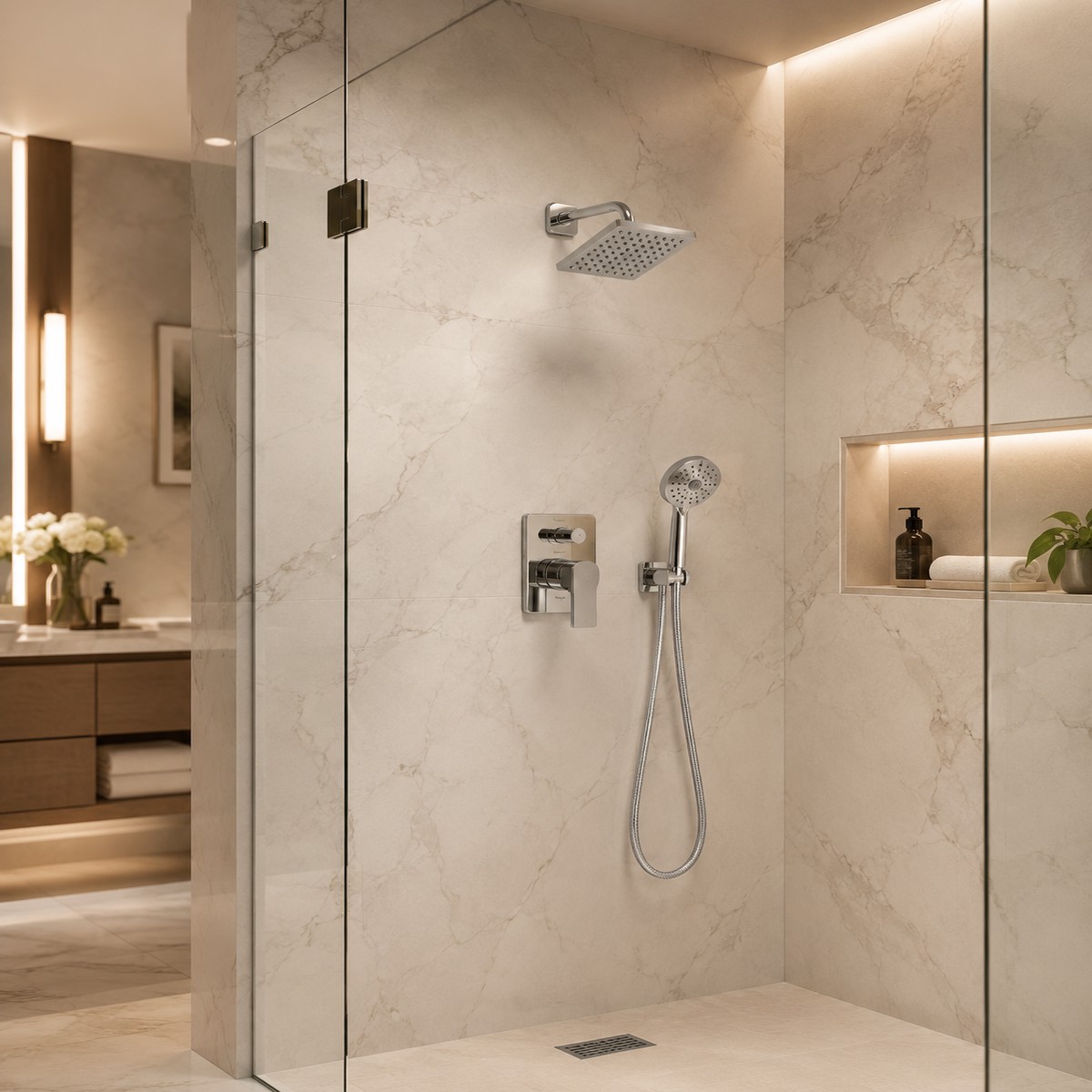 Devon 2-Way Shower Set With Hand Shower Set - Wall Mount - 6 BrassPolished Chrome