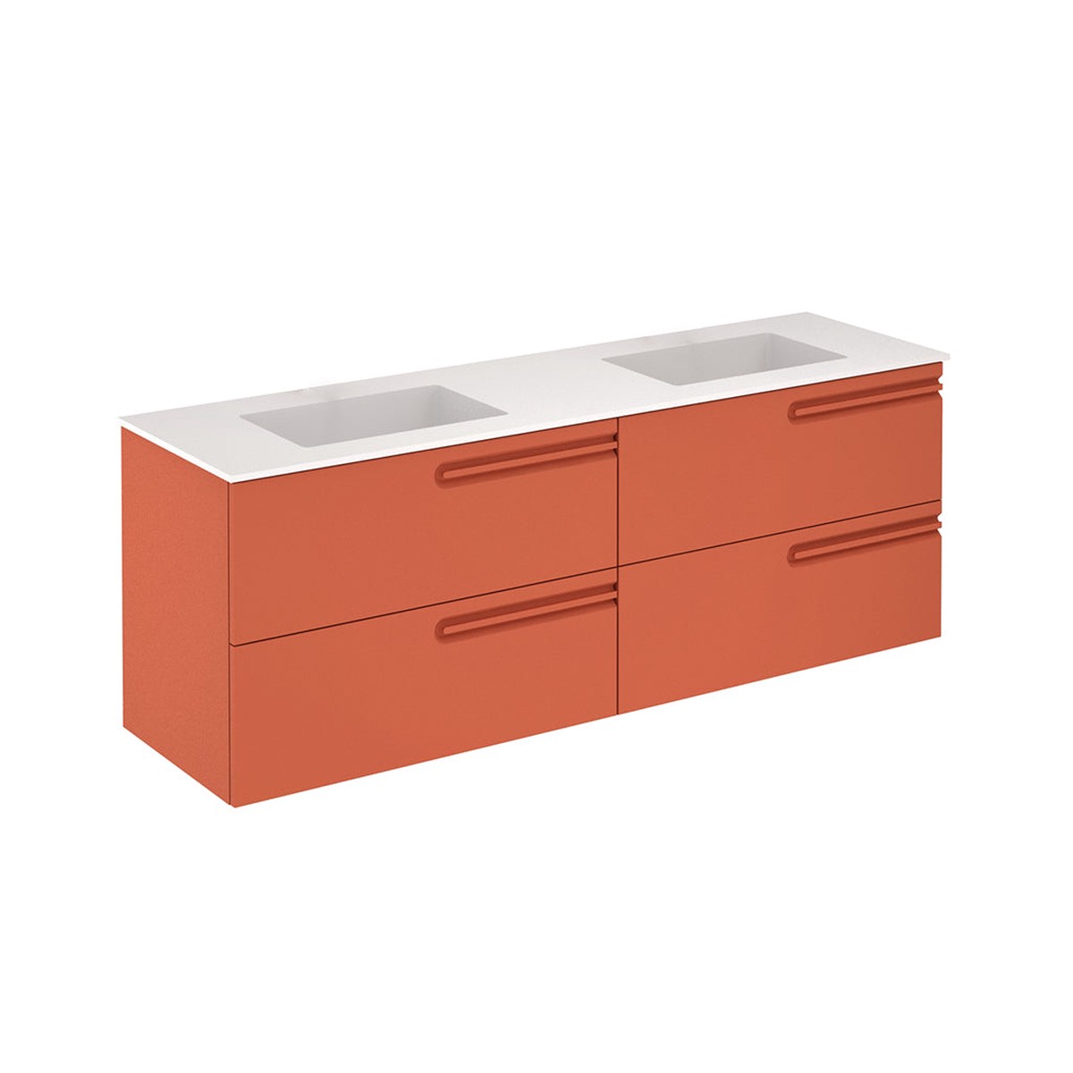 Econic 4 Drawers Bathroom Vanity with Mineral Double Sink - Wall Mount - 64 MdfTerracotta