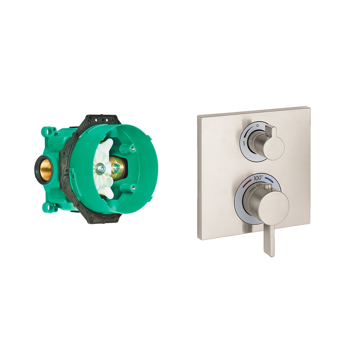 Ecostat Square Thermostatic Trim Shower Mixer - Wall Mount - 7 BrassBrushed Nickel