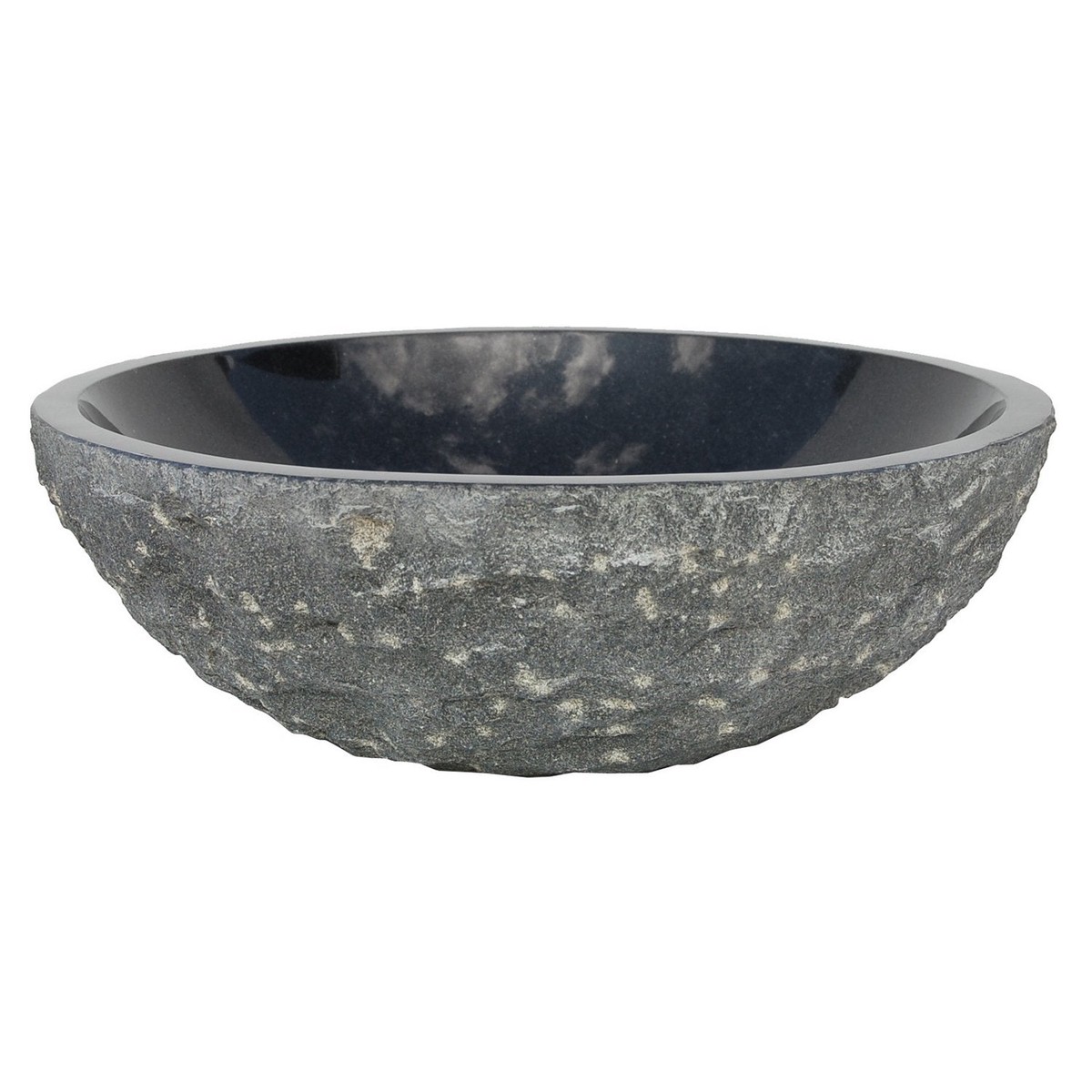 Eden Bath Black Granite Sink Rough Exterior - Polished Interior