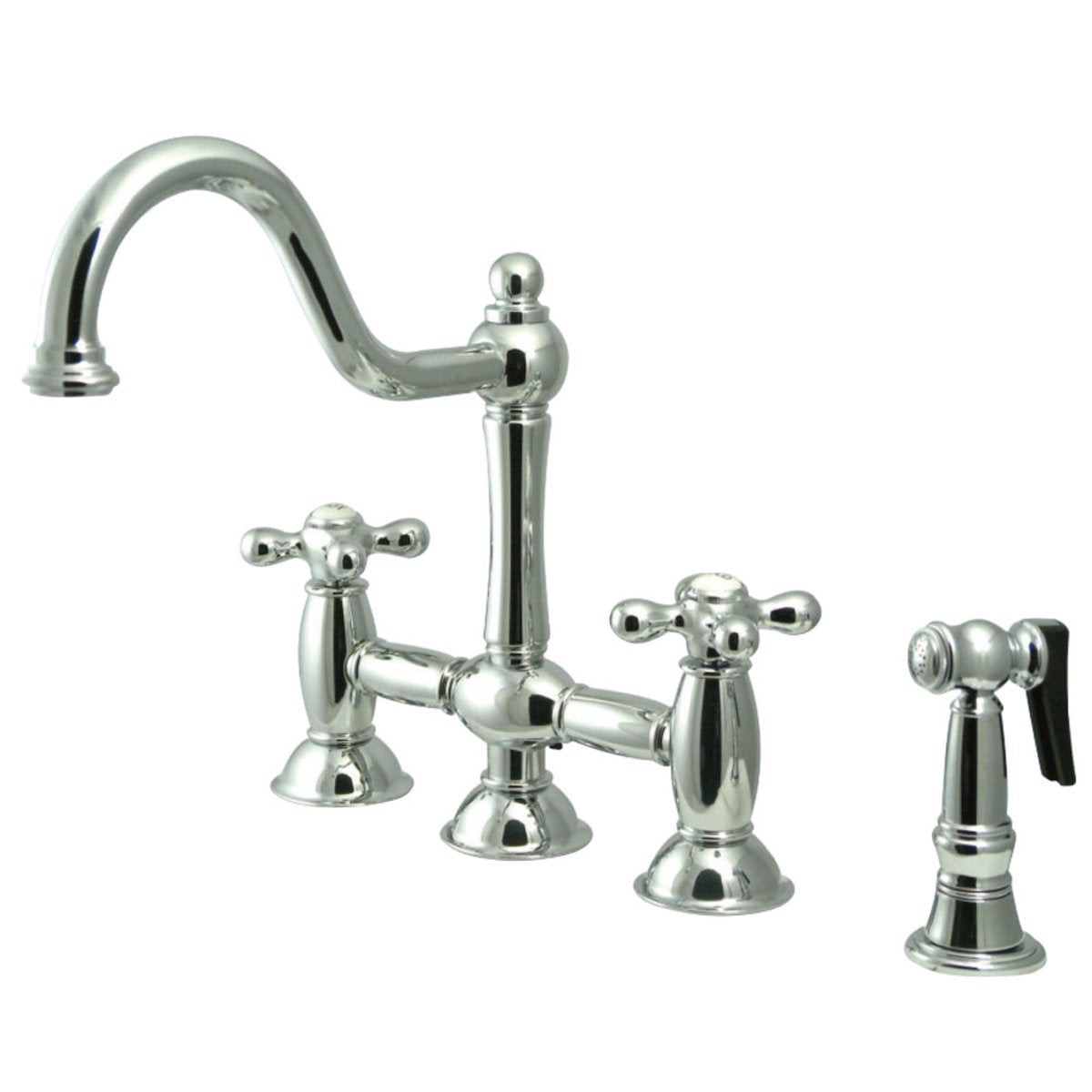 Kingston Brass Restoration Kitchen Bridge Faucet with Brass Sprayer