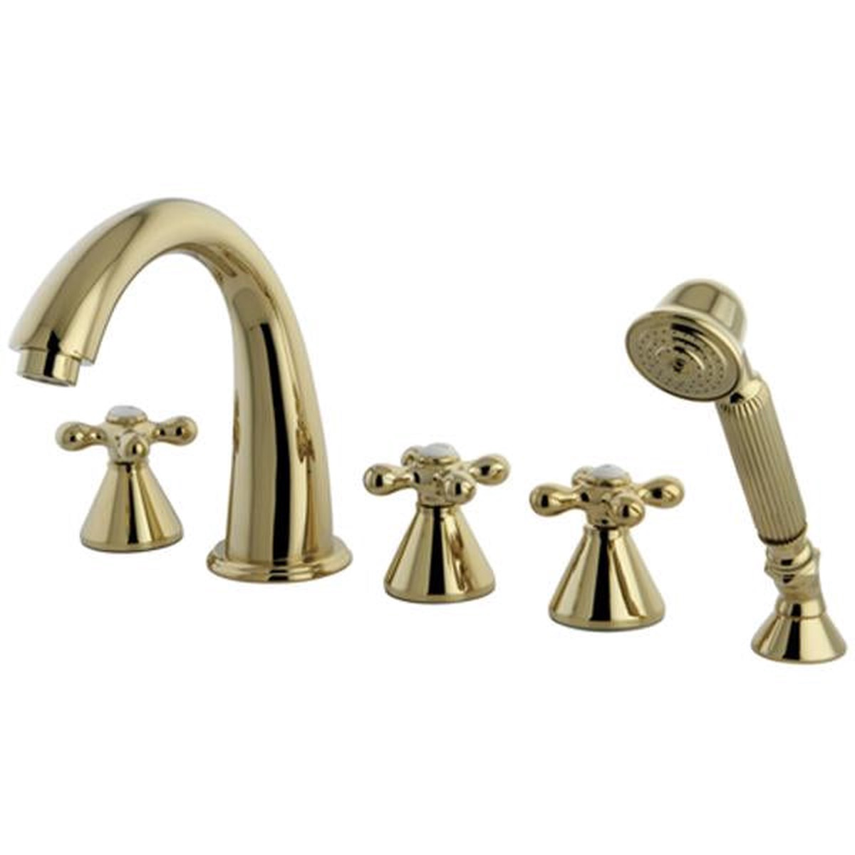 Kingston Brass Royale Three Handle Solid Brass Roman Tub Filler with Hand Shower