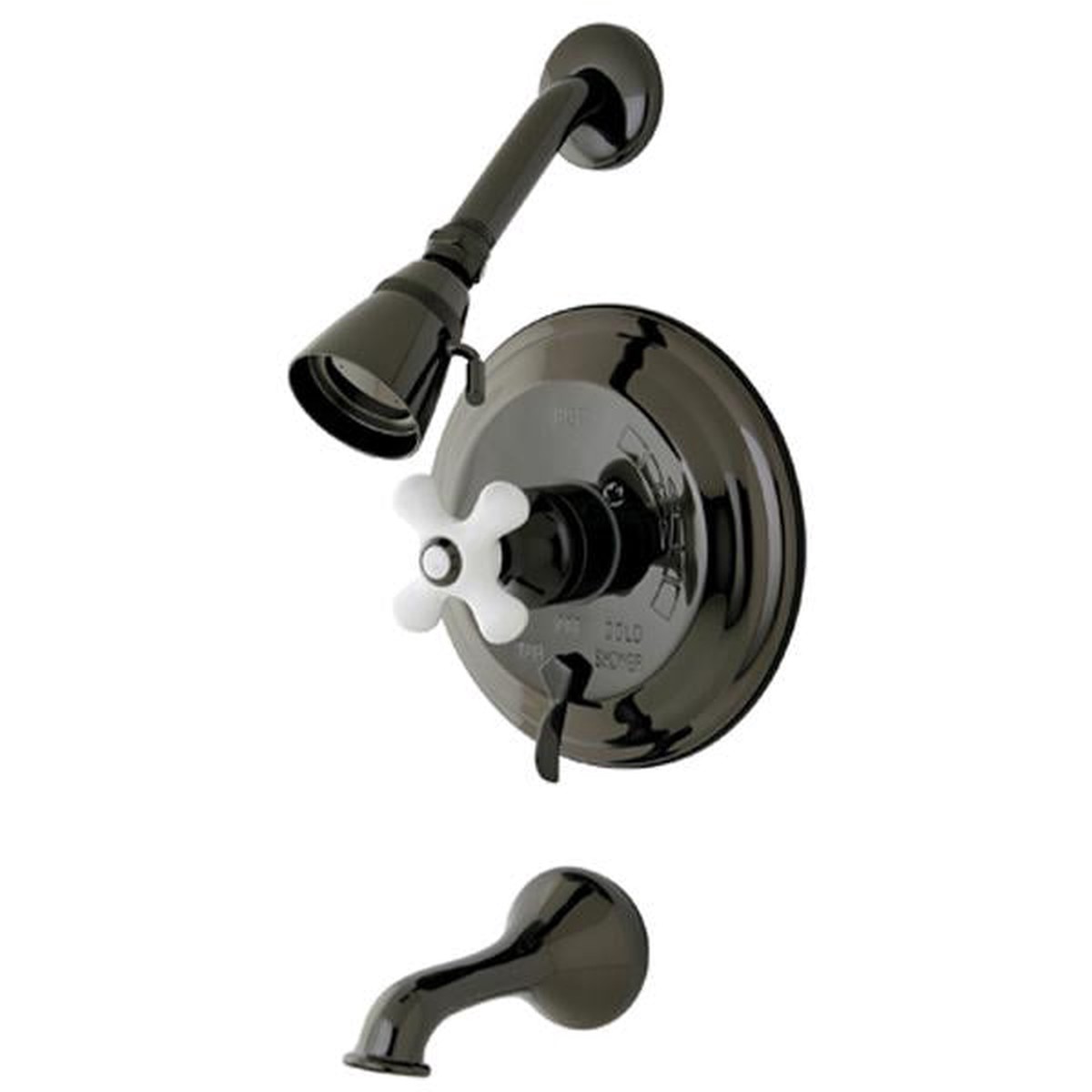 Kingston Brass Water Onyx NB36300PX Pressure Balanced Tub and Shower Faucet with Porcelain Cross Handle and Vintage Spout