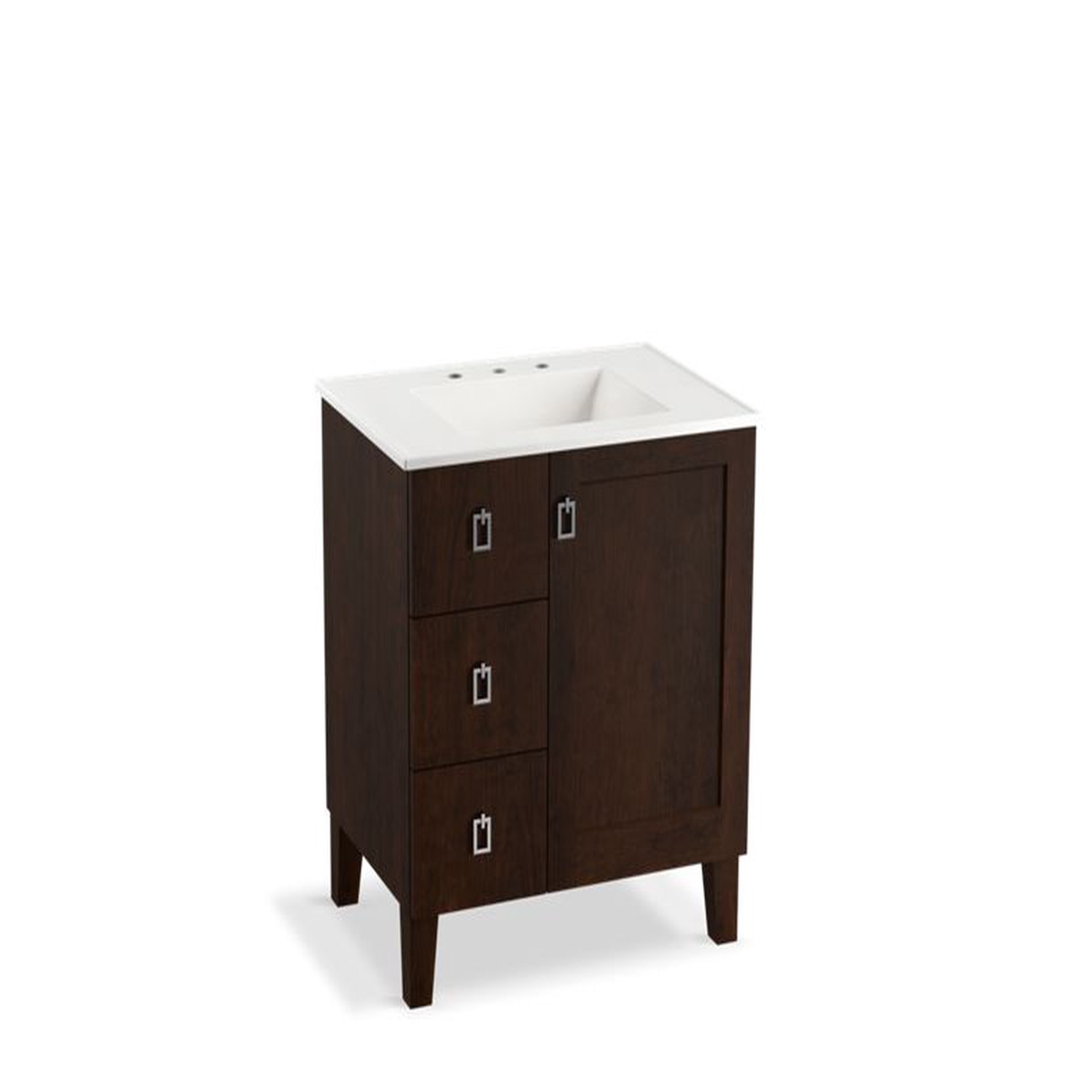 KOHLER K-99530-LGL Poplin 30 bathroom vanity cabinet with legs 1 door and 3 drawers on left