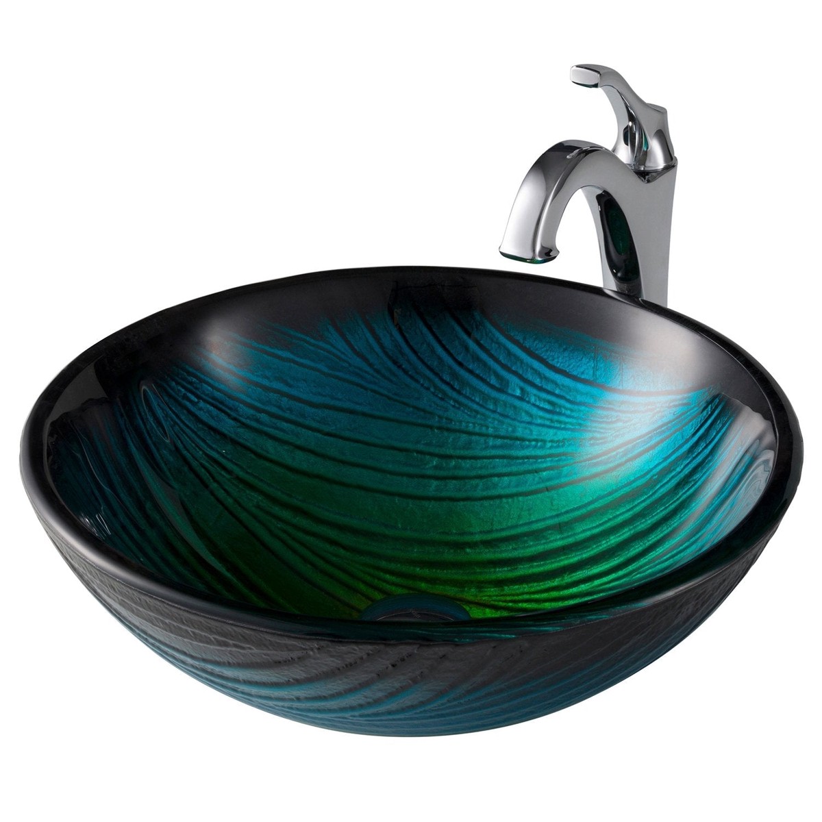 KRAUS 17-Inch Green Glass Nature Series Bathroom Vessel Sink and Arlo Faucet Combo Set with Pop-Up Drain