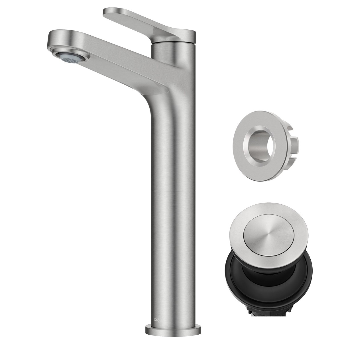 KRAUS Indy Single Handle Vessel Bathroom Faucet in Spot-Free Brushed Nickel with Pop Up Drain and Supply Lines