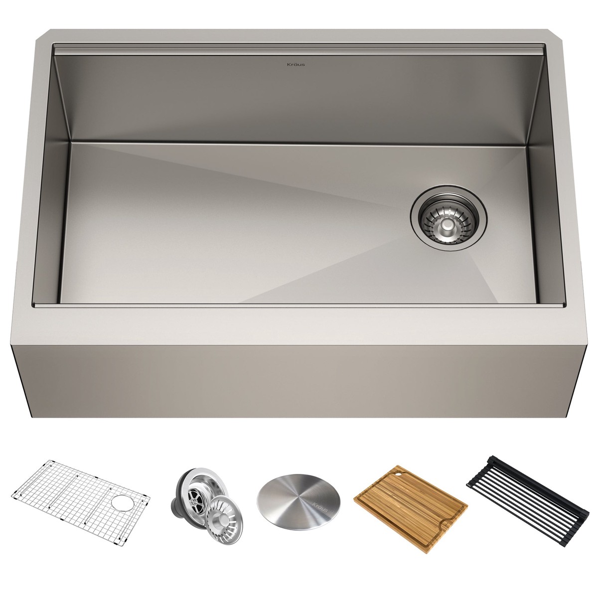 KRAUS Kore Workstation 30 Farmhouse Flat Apron Front 16 Gauge Single Bowl Stainless Steel Kitchen Sink