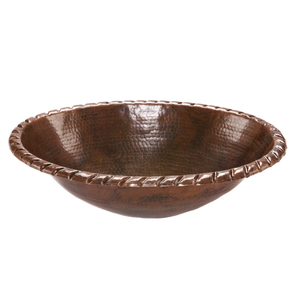 Premier Copper Products Oval Roped Rim Self Rimming Hammered Copper Sink