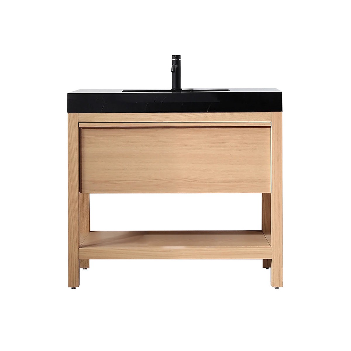 Bibury 1 Drawer Bathroom Vanity with Quartz Sink - Floor Mount - 36 WoodWhitewash Oak