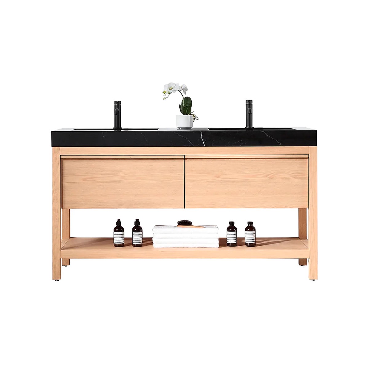 Bibury 2 Drawers Bathroom Vanity with Quartz Sink - Floor Mount - 60 WoodWhitewash Oak
