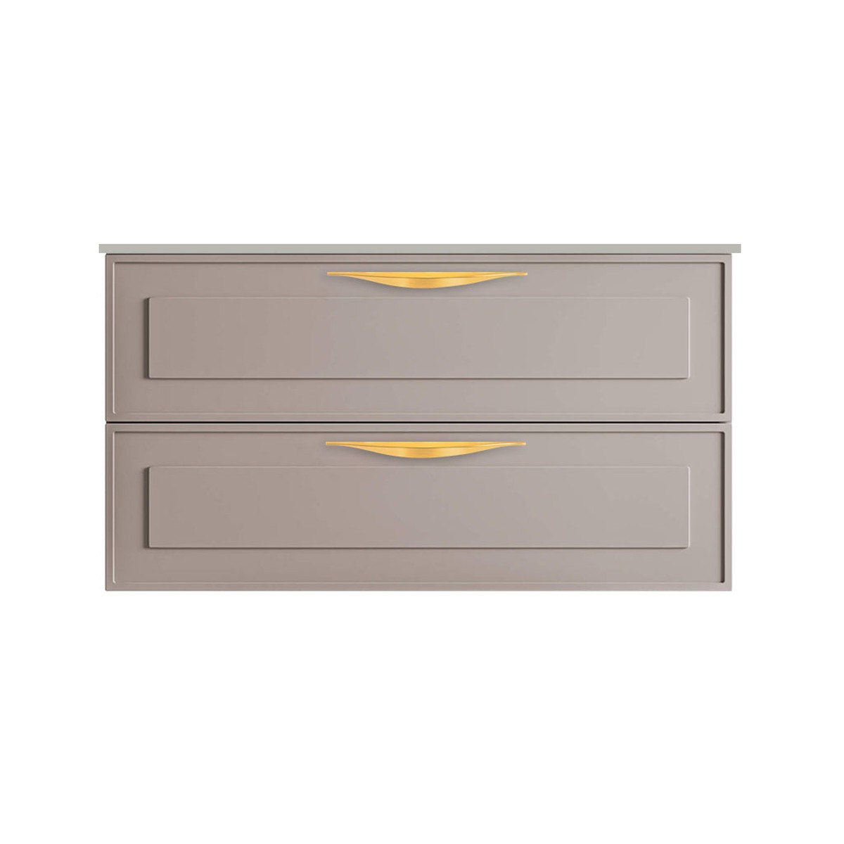 Deville 2 Drawers Bathroom Vanity with Solid Surface Matte Grey without Faucet Hole - Wall Mount - 36 MdfMatt Warm GreyBrushed Gold