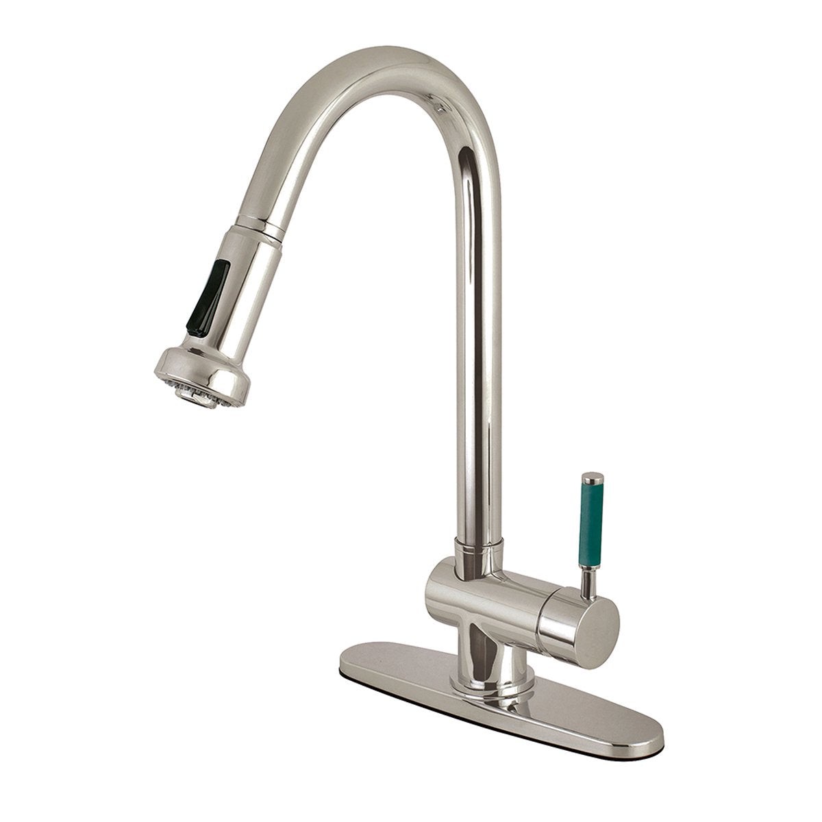 Kingston Brass Gourmetier GS8888DGL Green Eden Single Lever Handle Satin Nickel Kitchen Faucet with Pull-Down Sprayer