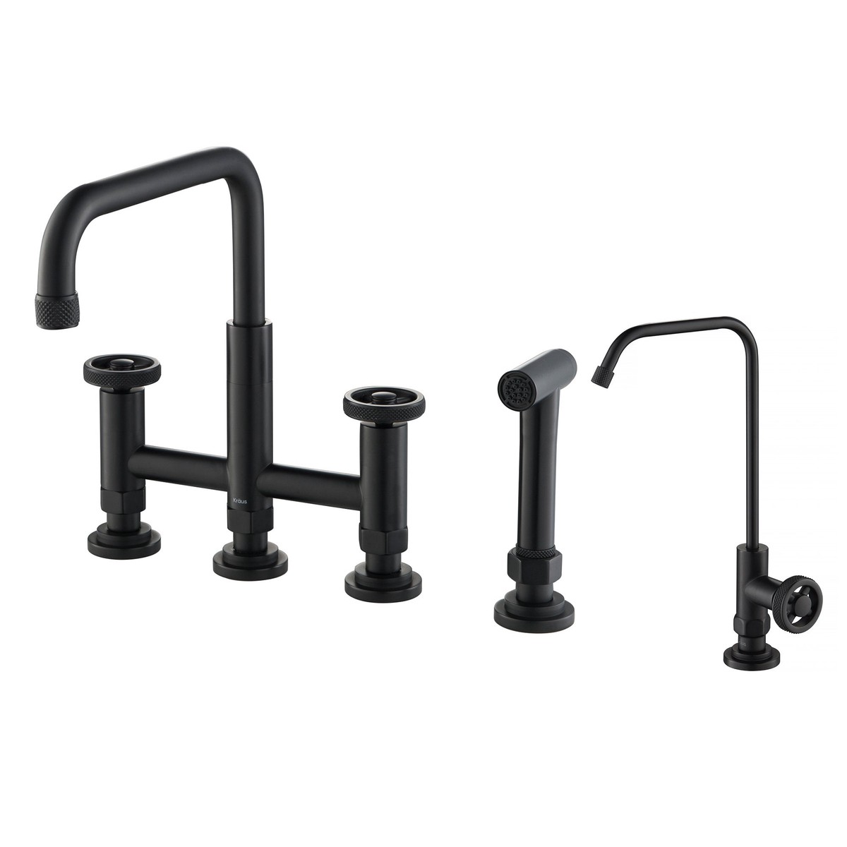 KRAUS Urbix Industrial Bridge Kitchen Faucet Water Filter Faucet in Matte Black