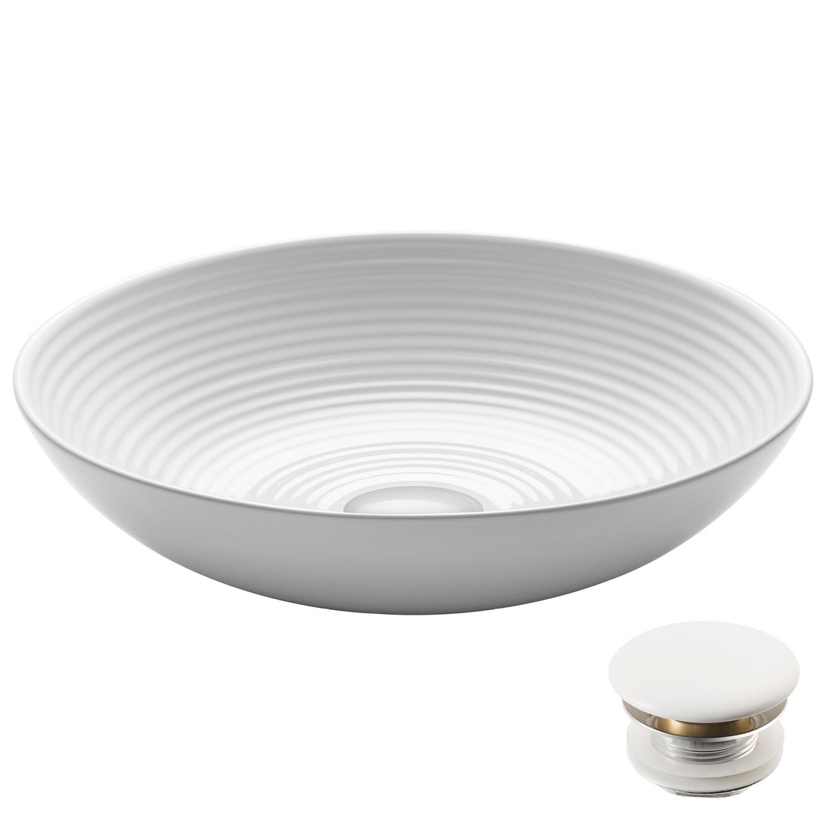 KRAUS Viva Round White Porcelain Ceramic Vessel Bathroom Sink with Pop-Up Drain 16 12D x 4 38H