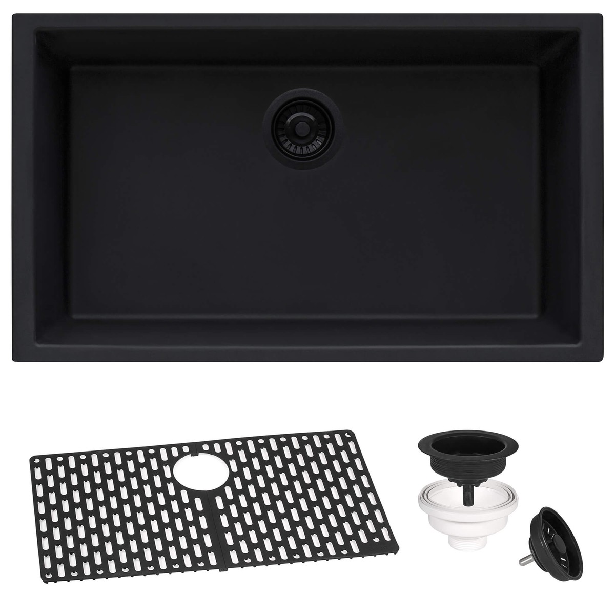 Ruvati 33 x 19 Granite Composite Undermount Single Bowl Kitchen Sink - Midnight Black