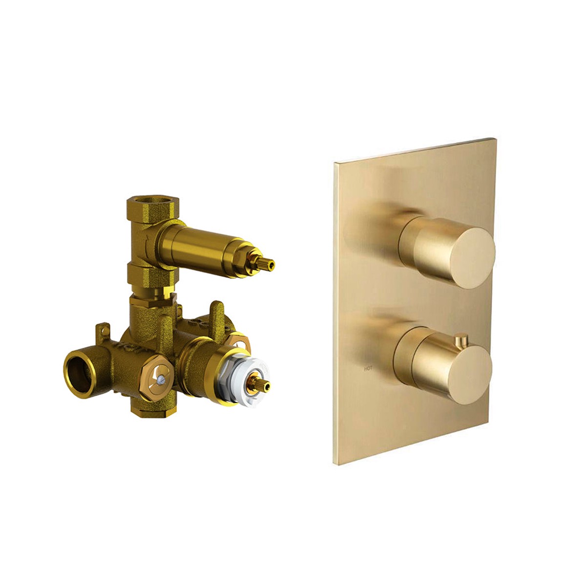 Serie 100 1 Way Thermostatic Shower Mixer - Wall Mount - 6 BrassSatin Brass