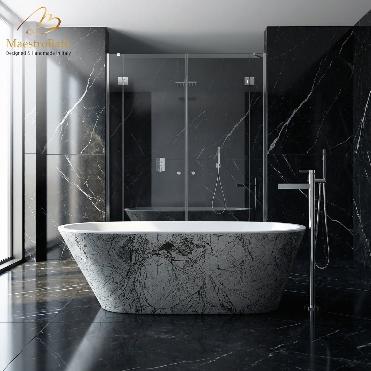 Sophia Luxury Freestanding Bathtub Black and Silver