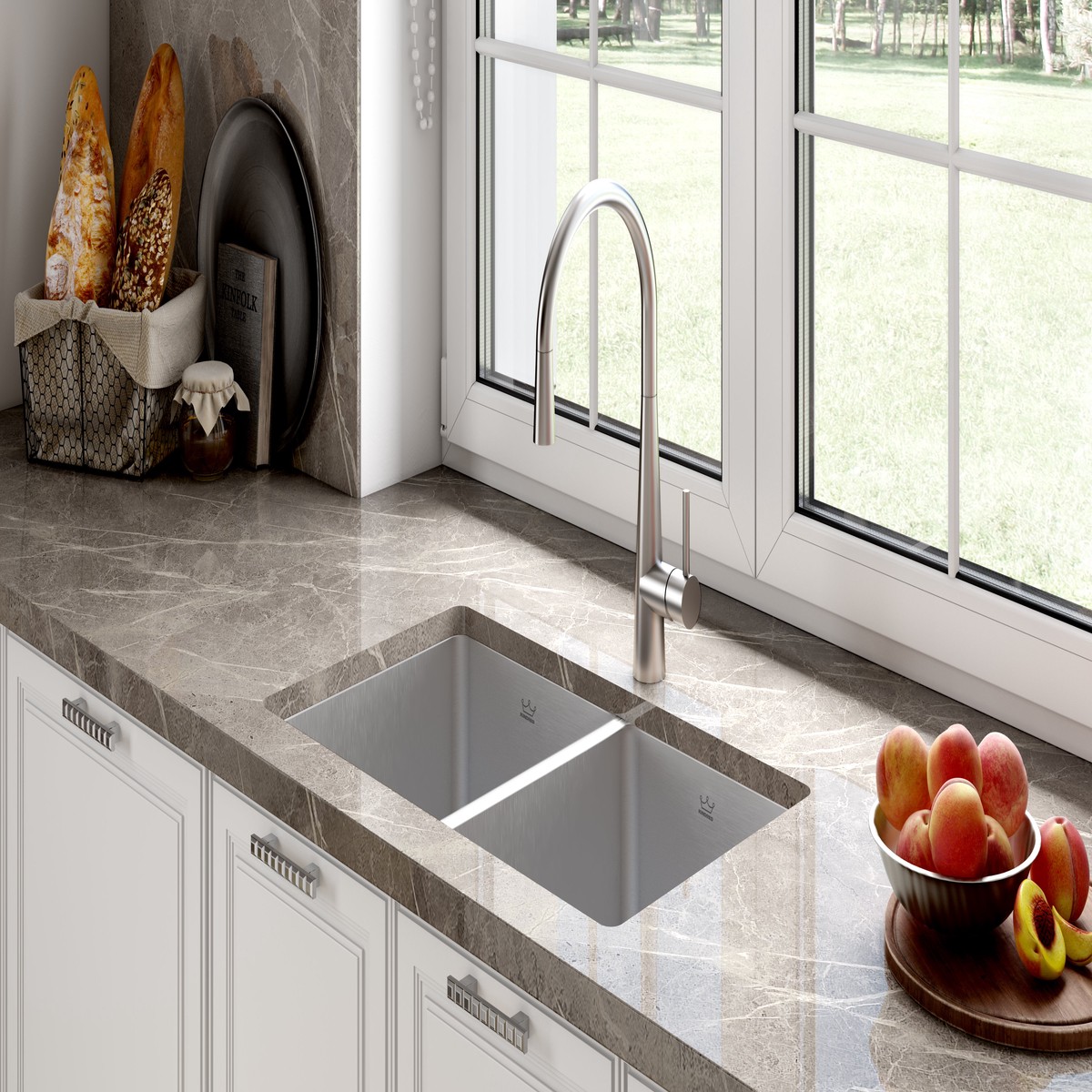 Kindred Brookmore BDU1831-9N Undermount Double Bowl 305 x 1813 in Stainless Steel Kitchen Sink