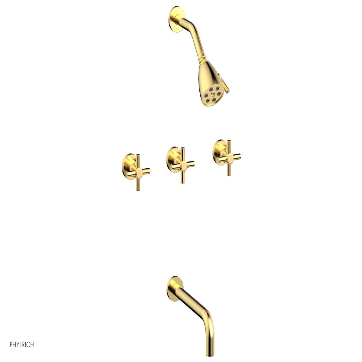 BASIC Three Handle Tub and Shower Set 10 Spout - Tubular Cross Handles D2134-10