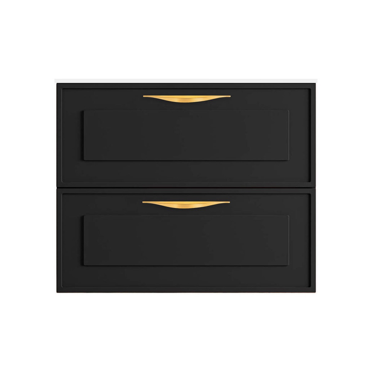Deville 2 Drawers Bathroom Vanity with Porcelain Gloss White 1 Faucet Hole Sink - Wall Mount - 24 MdfMatte BlackBrushed Gold