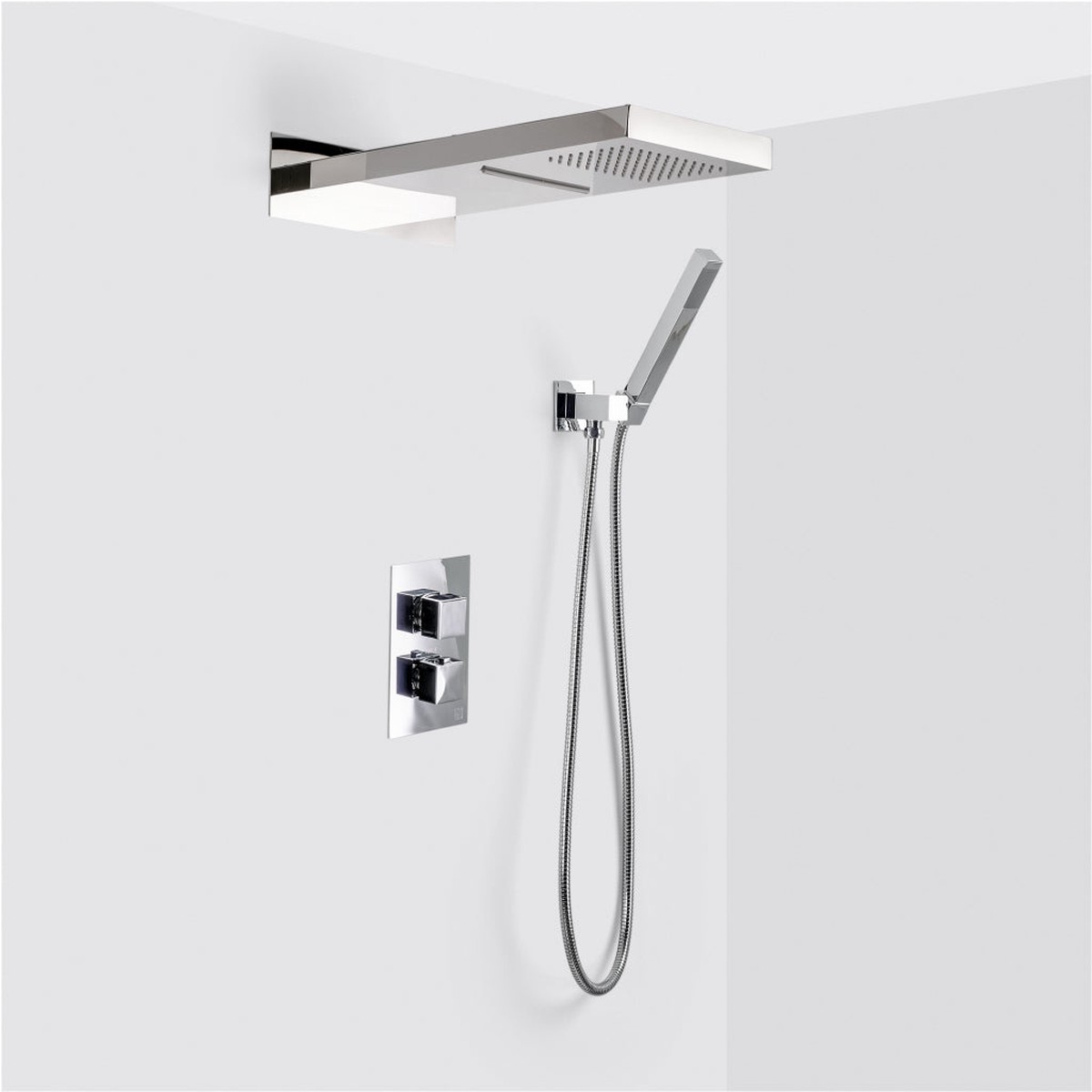 Devon 3-Way Shower Set With Hand Shower Set and Double Function Shower Head - Wall Mount - 10 BrassPolished Chrome