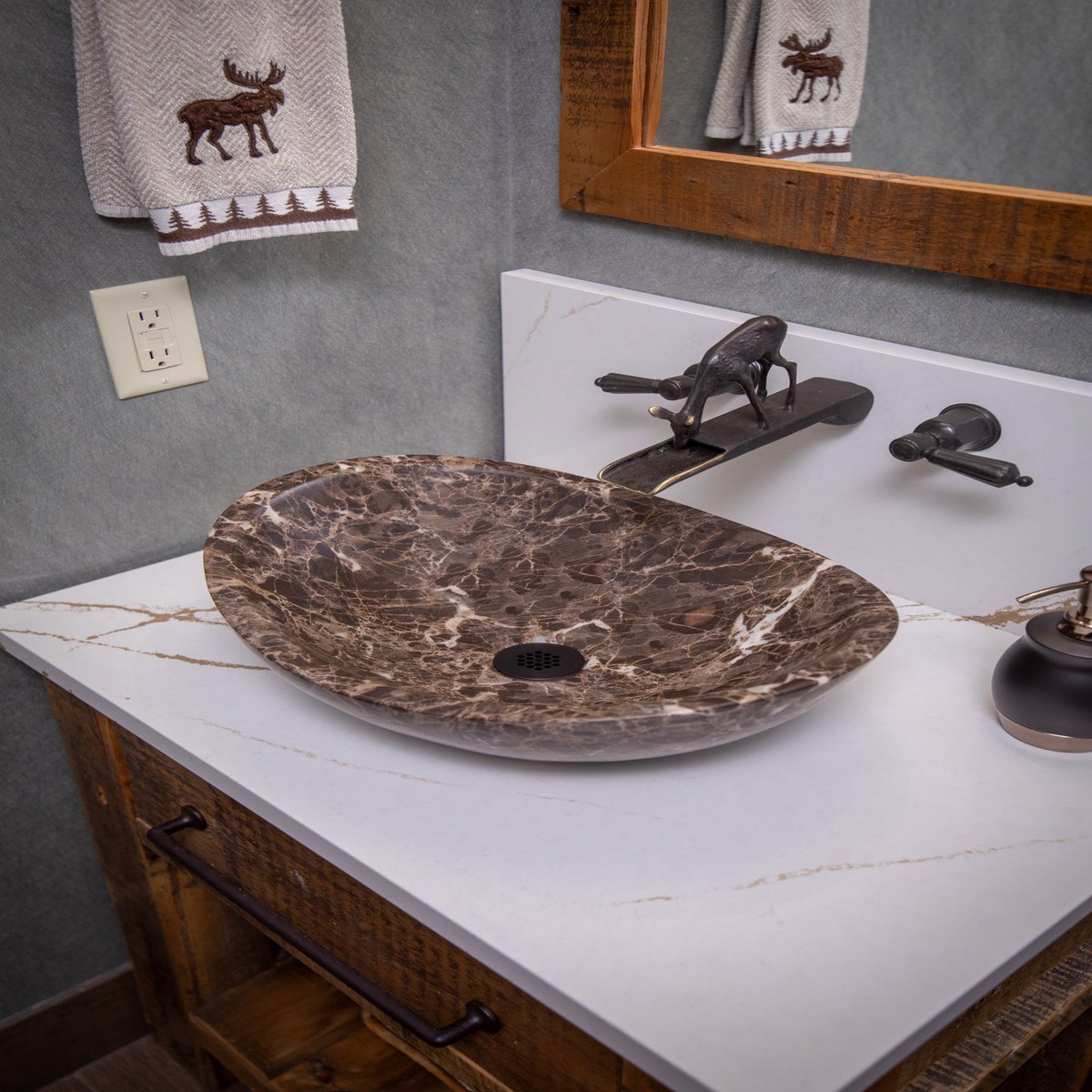 Eden Bath Stone Canoe Sink - Honed Dark Emperador Marble