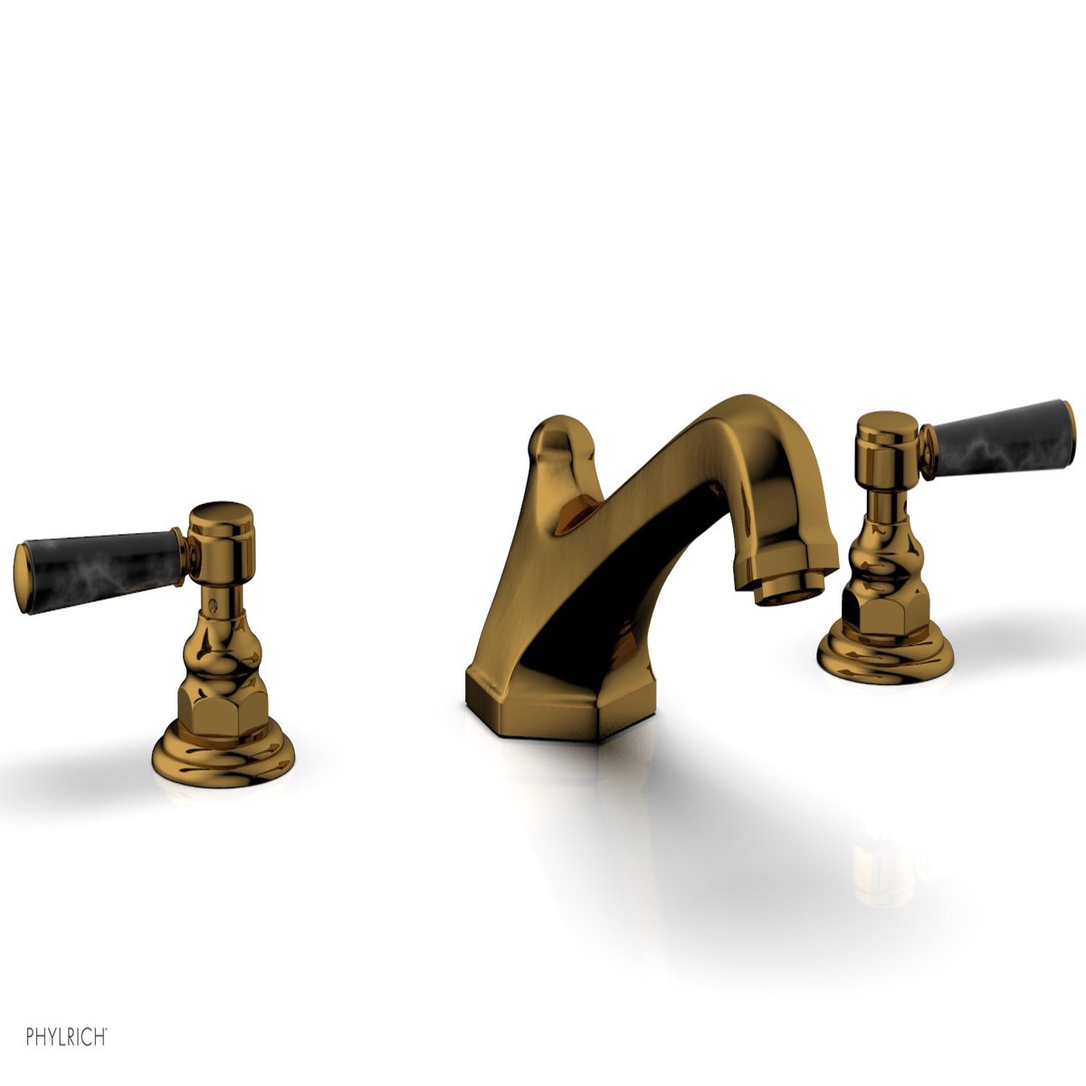 HEX TRADITIONAL Deck Tub Set - Black Marble Lever Handles 500-42