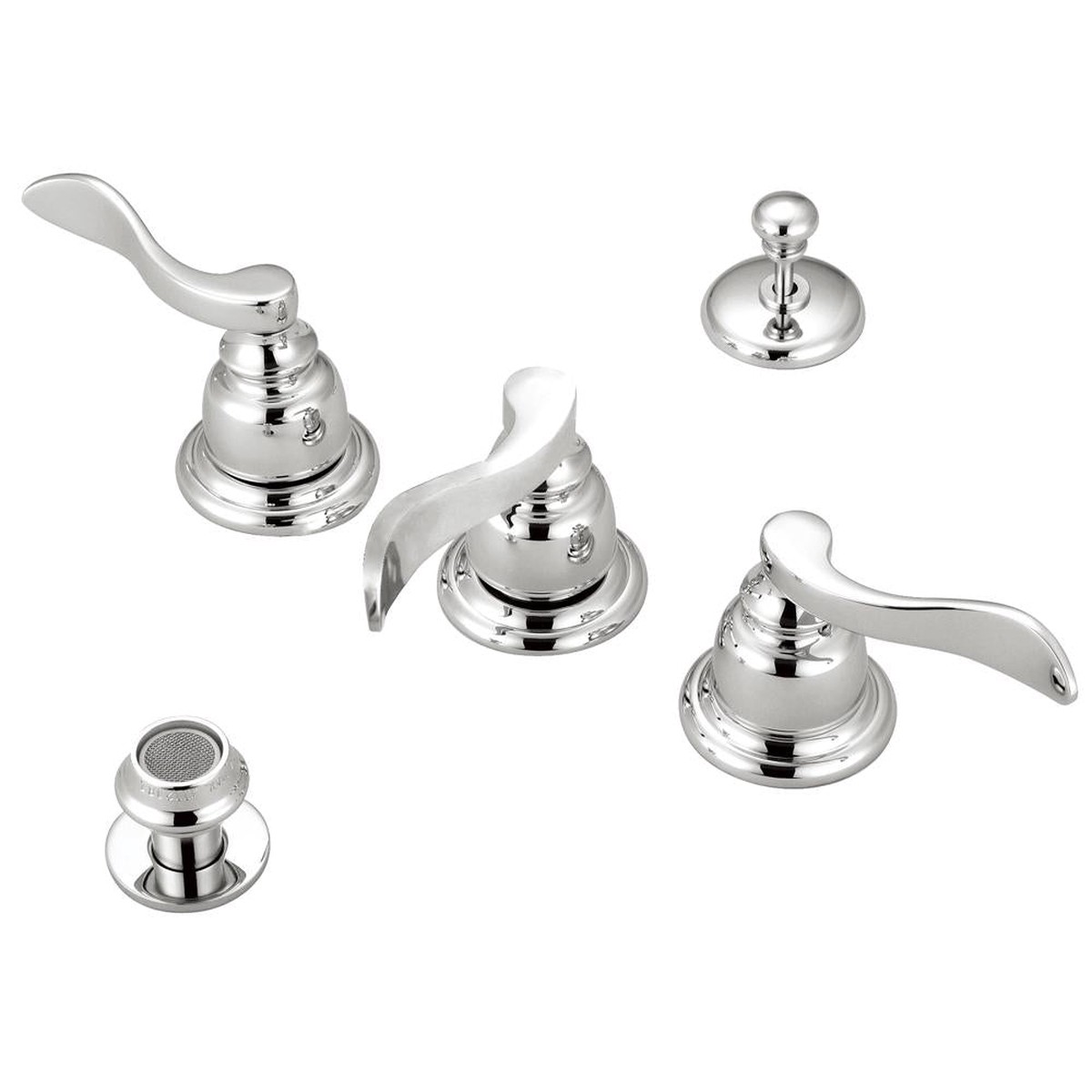 Kingston Brass Nuwave French Three Handle Bidet Faucet with Brass Pop-up
