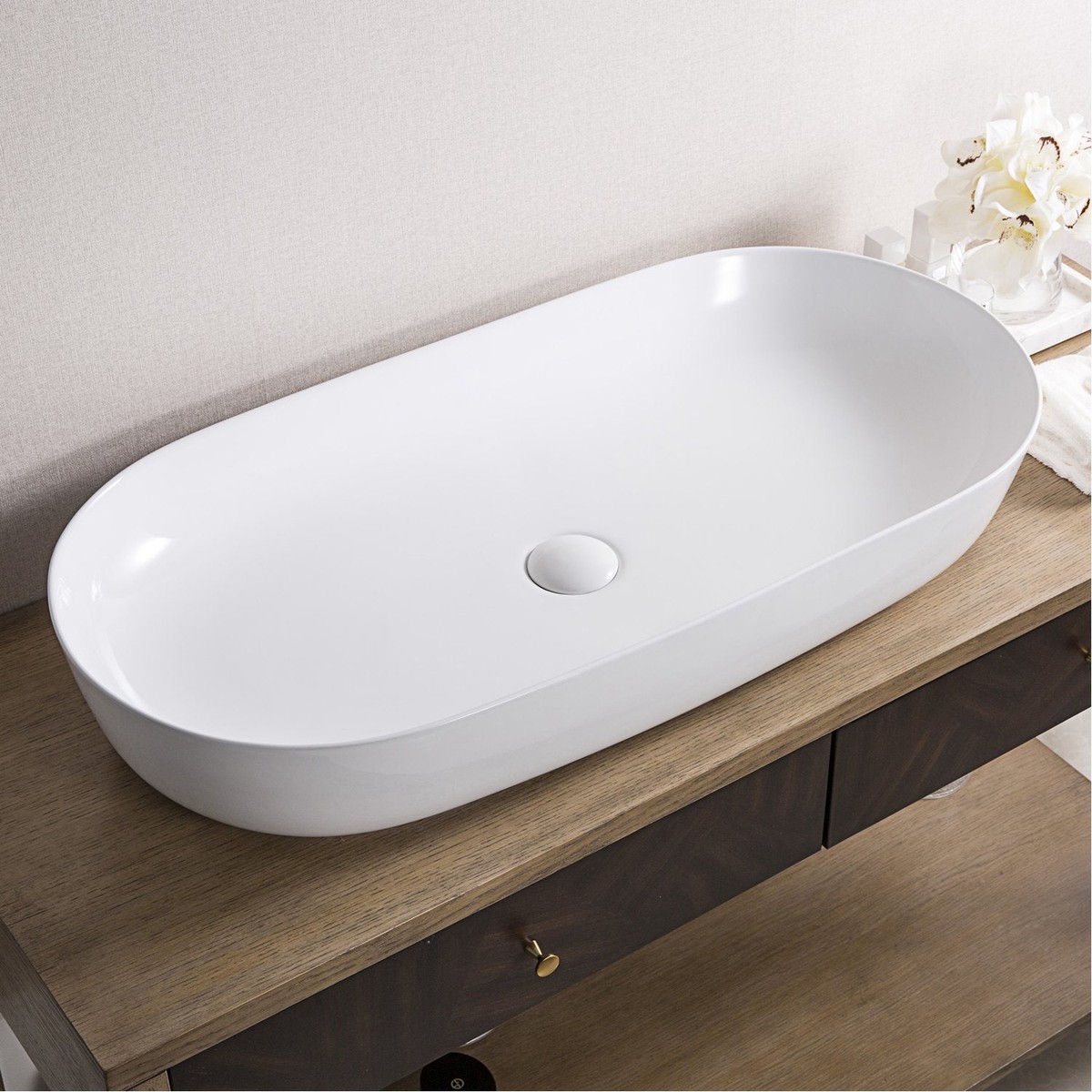 Ruvati 32 x 16 Oval Bathroom Vessel Sink in White