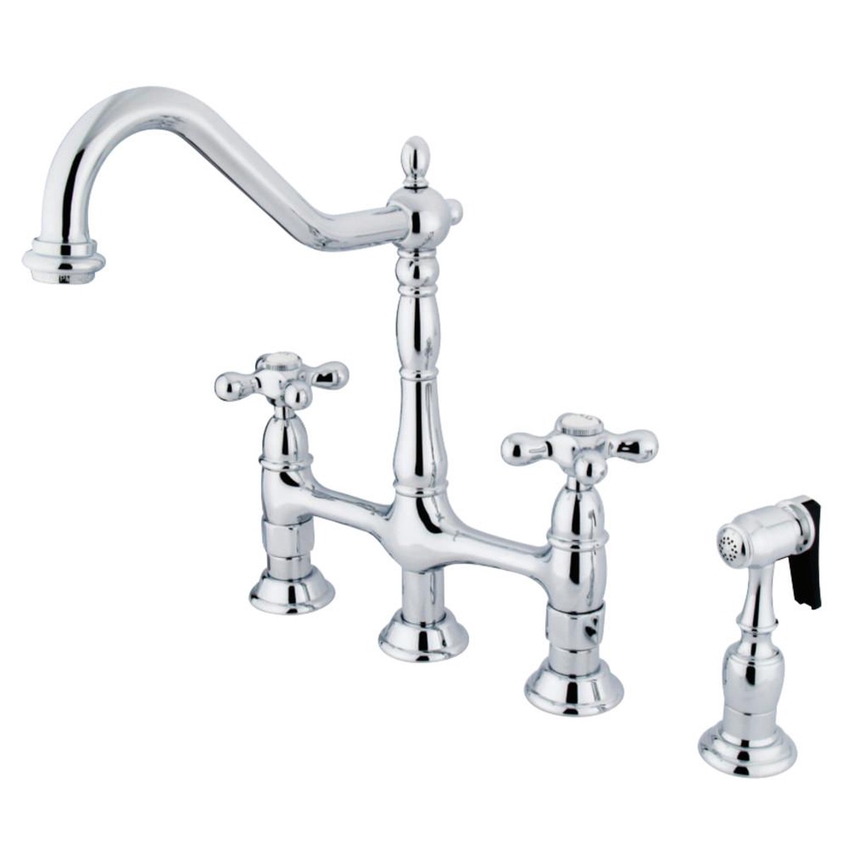 Kingston Brass Heritage 8 Bridge Kitchen Faucet with Brass Sprayer