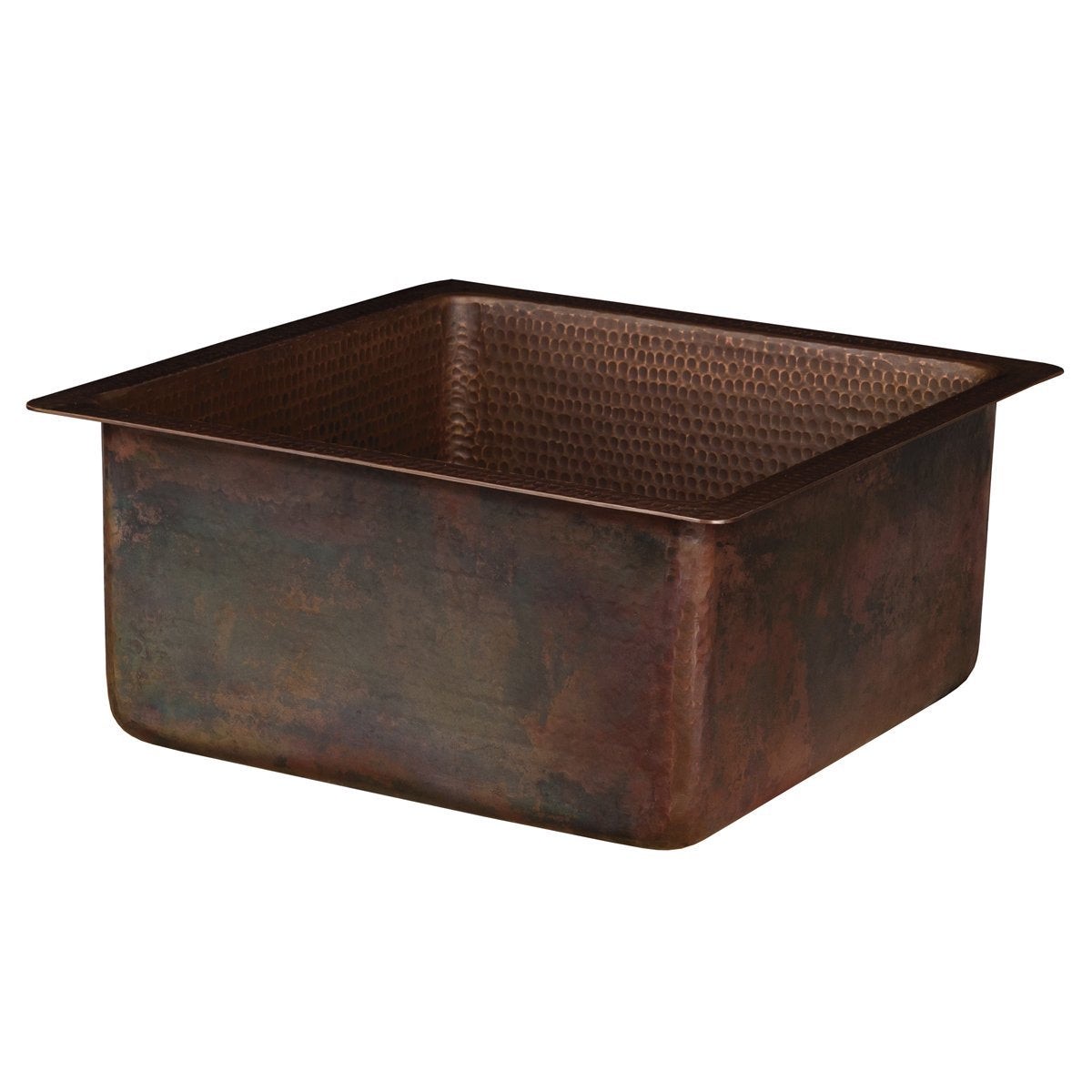Premier Copper Products 16 Square Hammered Copper BarPrep Sink with 35 Drain Opening