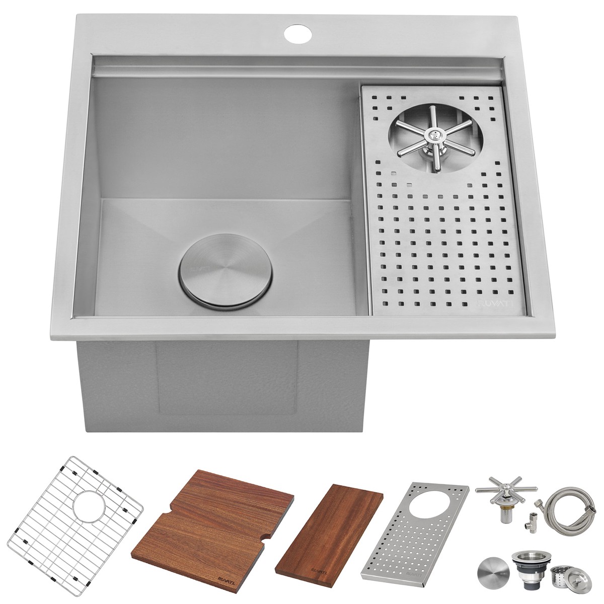 Ruvati 22 x 20 Drop-In Workstation Bar Sink and Glass Rinser
