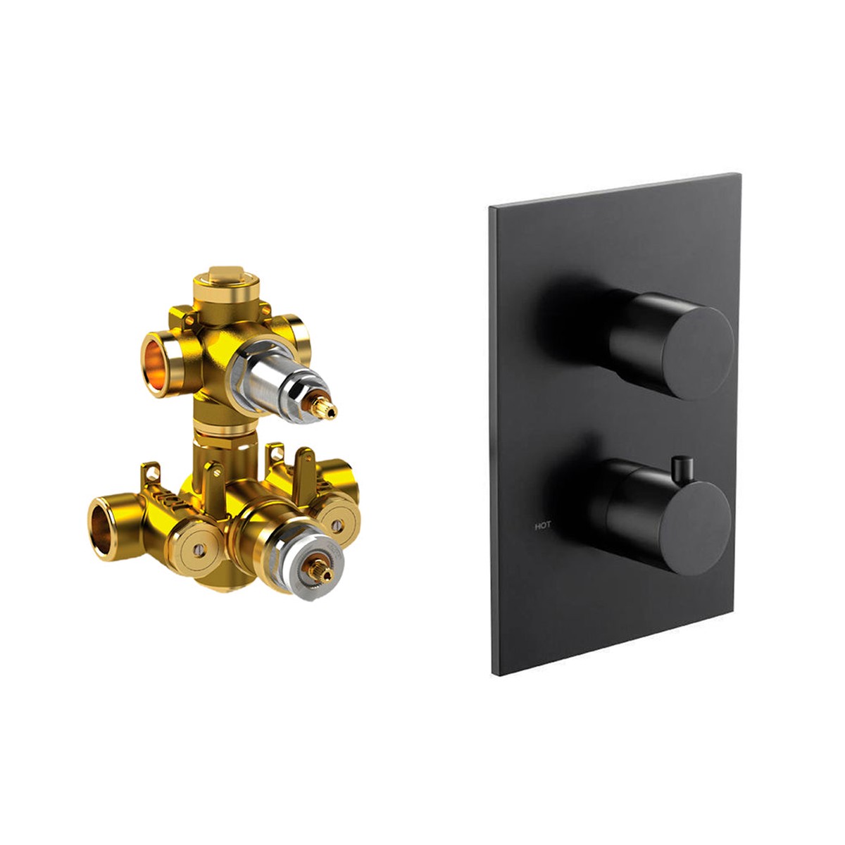 Serie 100 2 Way Thermostatic Shower Mixer - Wall Mount - 6 BrassMatt Black