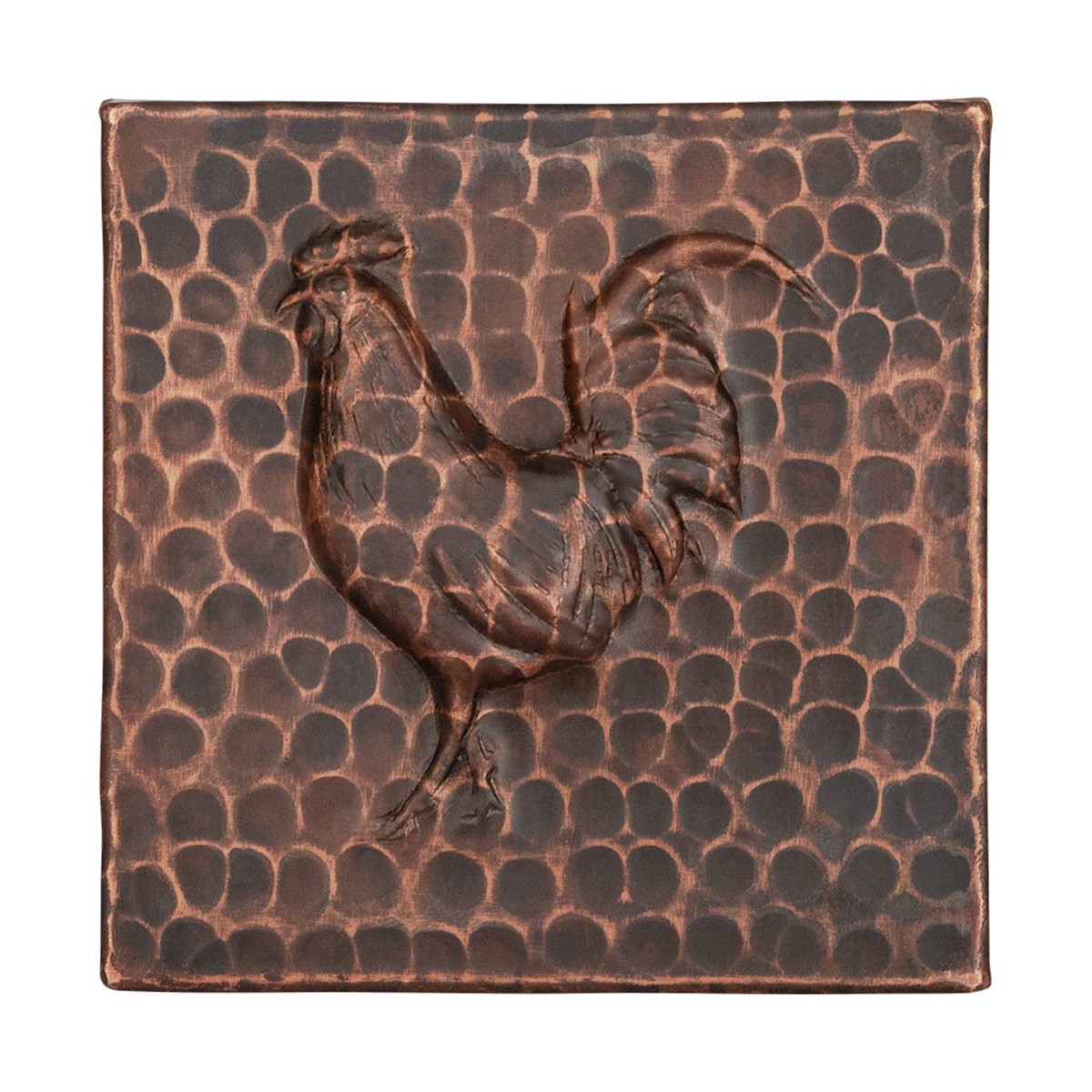 4 x 4 Hammered Copper Rooster Tile pack of 4 Tiles