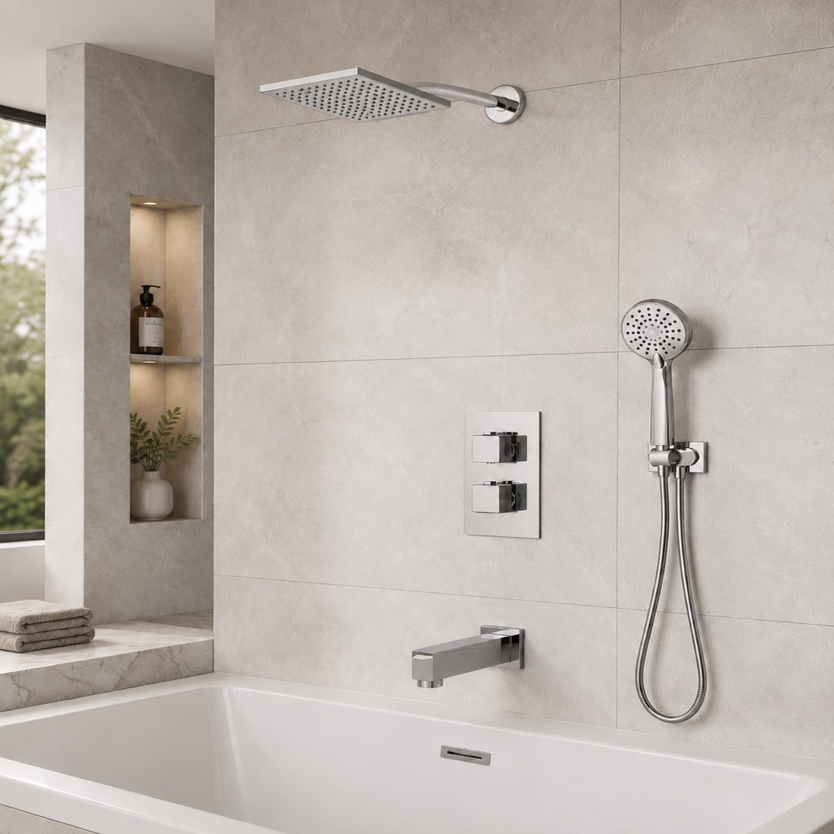 Devon 3-Way Shower Set with Hand Shower - Wall Mount - 6 BrassPolished Chrome