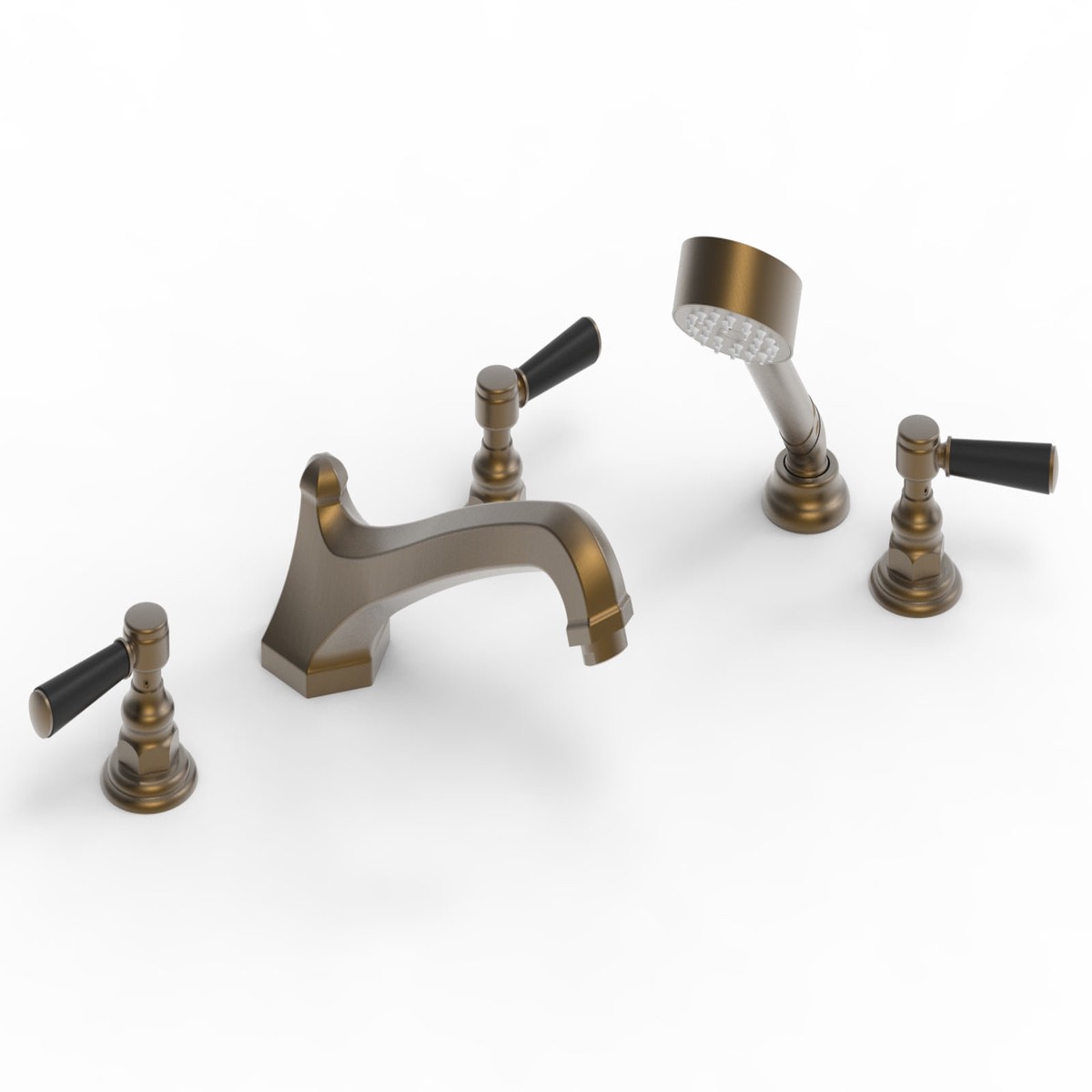 HEX TRADITIONAL Deck Tub Set with Hand Shower - Satin Black Lever Handles 500-49