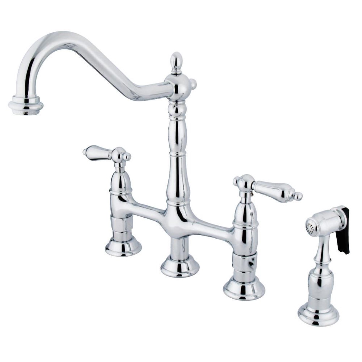 Kingston Brass Heritage 8-Inch Bridge Kitchen Faucet with Brass Sprayer
