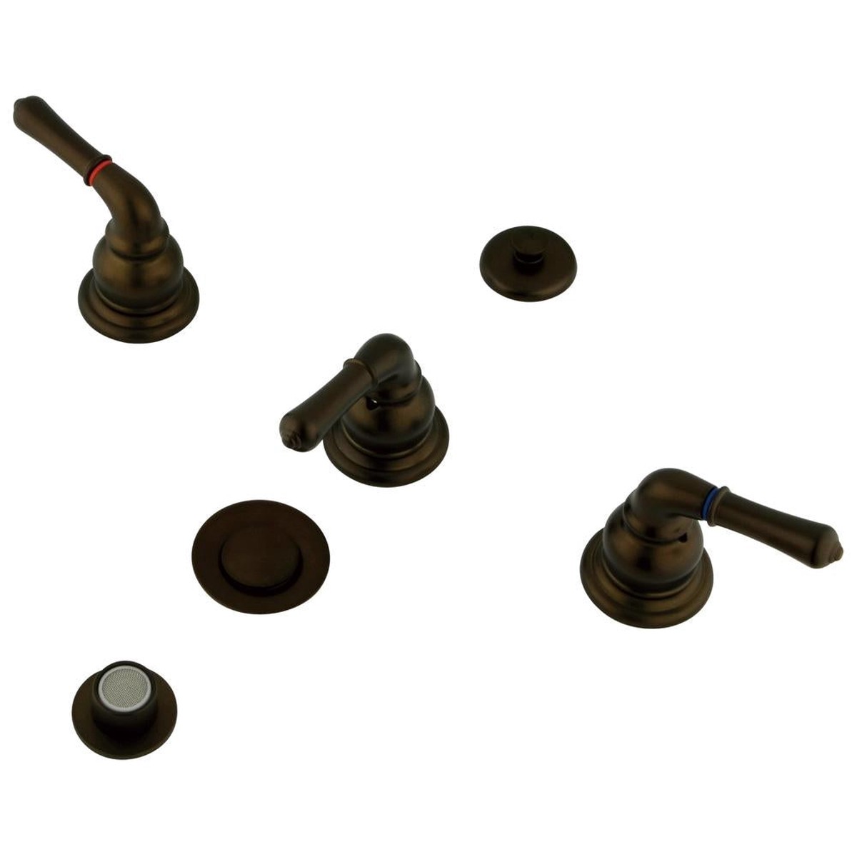 Kingston Brass Magellan Three Handle Oil Rubbed Bronze Bidet Faucet with Brass Pop-up