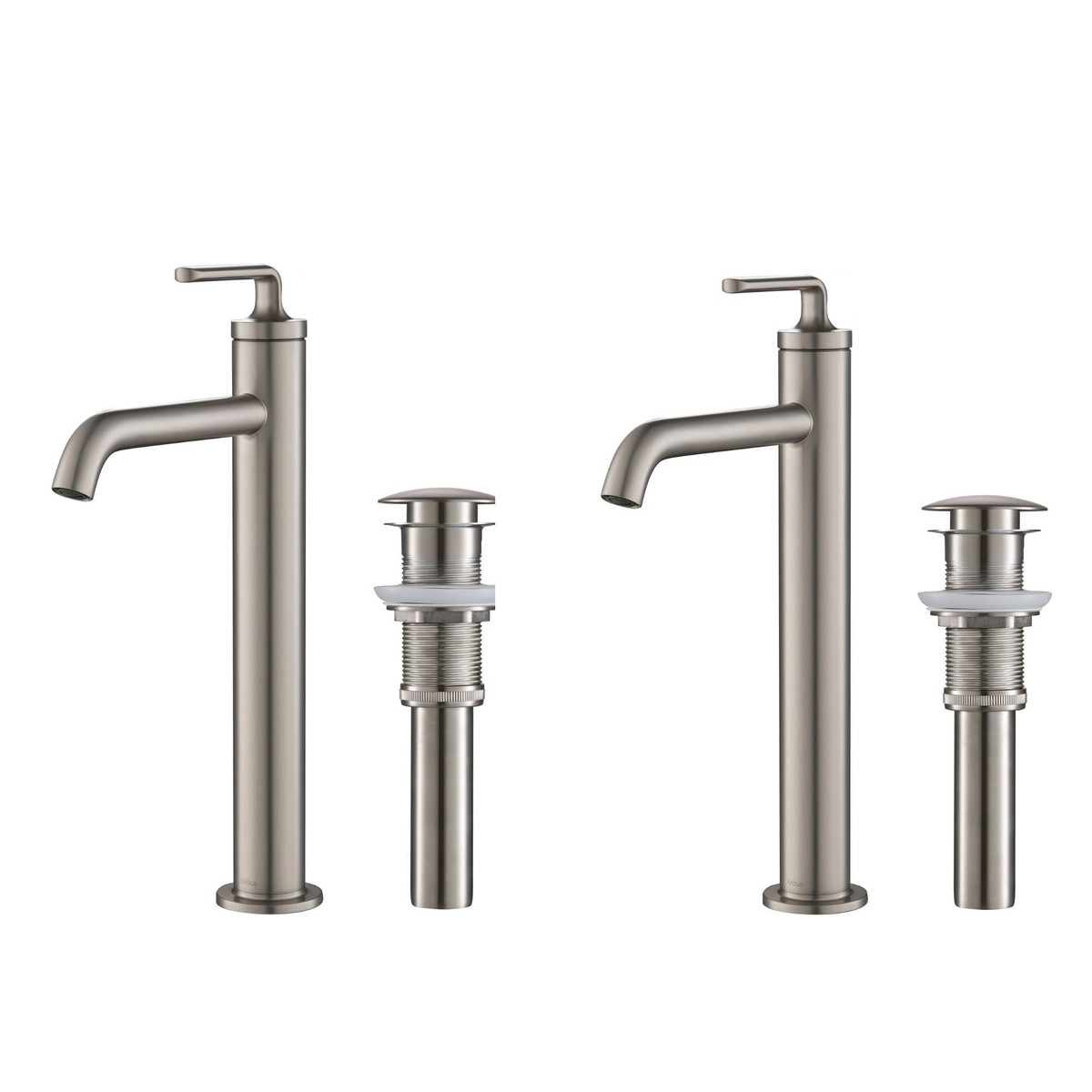 KRAUS Ramus Single Handle 2-Pack Vessel Bathroom Sink Faucet with Pop-Up Drain in Spot Free Stainless Steel