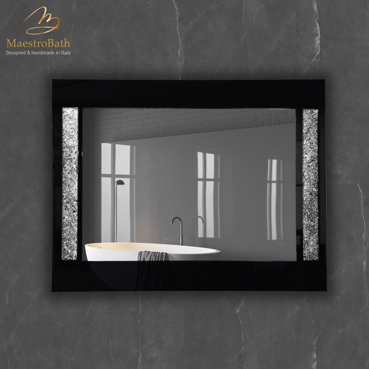 Princess Luxury Crystal Single Vanity LED Mirror Vetro Black and Silver