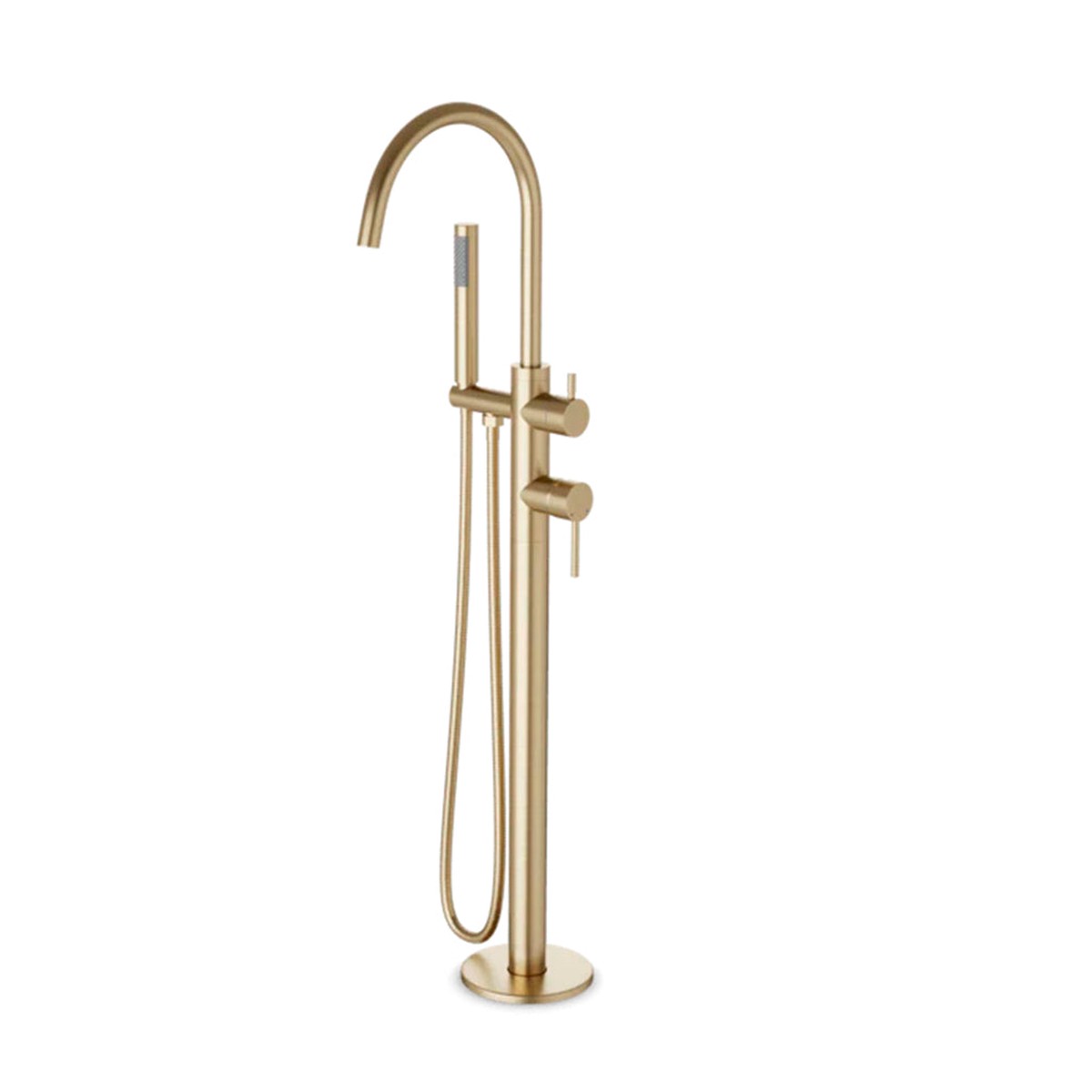 Round Hand Held Shower Complete Tub Faucet - Floor Mount - 36 BrassSatin Brass