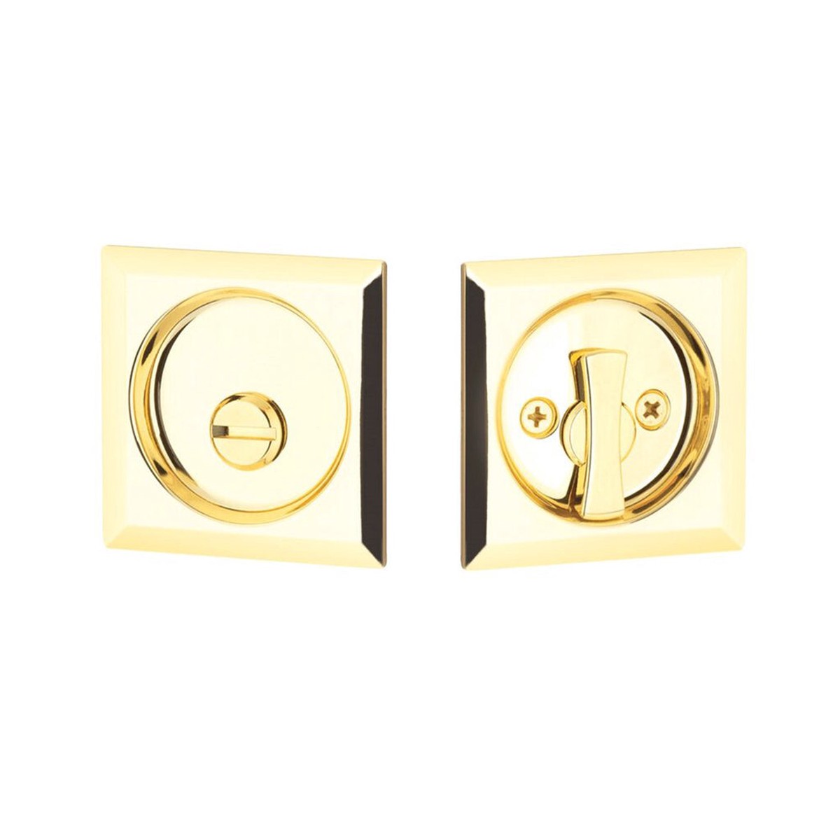 Square Privacy Tubular Pocket Door Lockset - Door Mount - 3 BrassPolished Brass