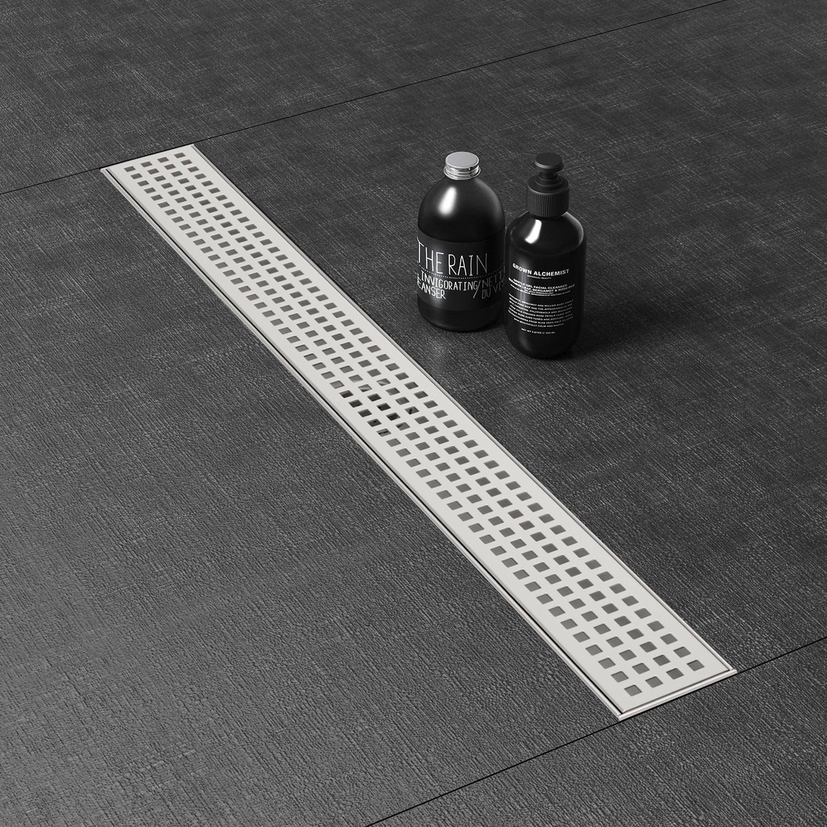 WEBANG 32 Inch Square Hole Pattern Linear Shower Drain With Accessories Brushed Stainless Steel