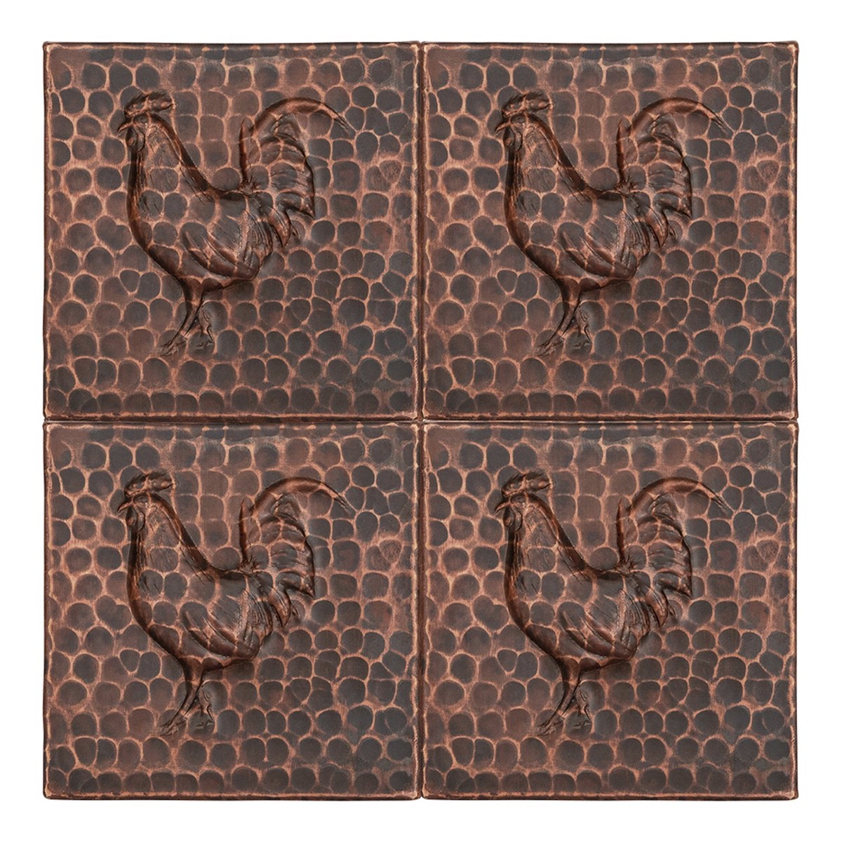 4 x 4 Hammered Copper Rooster Tile pack of 8 Tiles