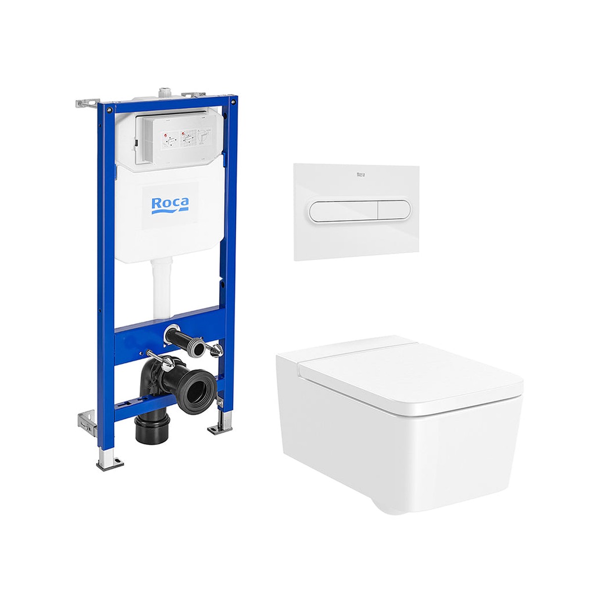 Inspira Square Complete Rimless Toilet with In-Wall PL1 Dual Flush Plate - Wall Mount - 15 PorcelainGlossy White