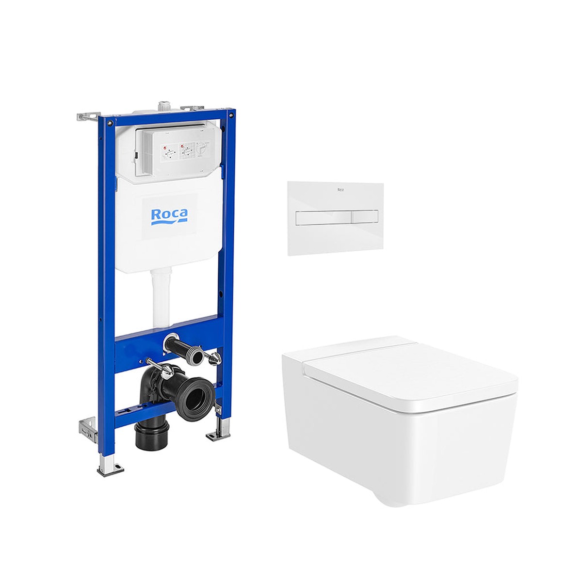 Inspira Square Complete Rimless Toilet with In-Wall PL2 Dual Flush Plate - Wall Mount - 15 PorcelainGlossy White