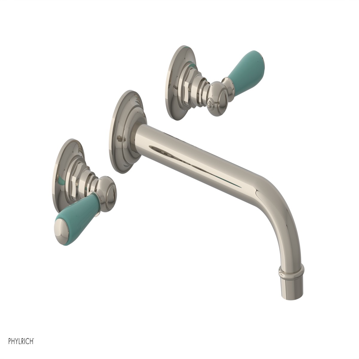 JAMESTOWN Wall Lavatory Set - 10 Spout - Lever Handle with Turqoise Accents 165-12-10
