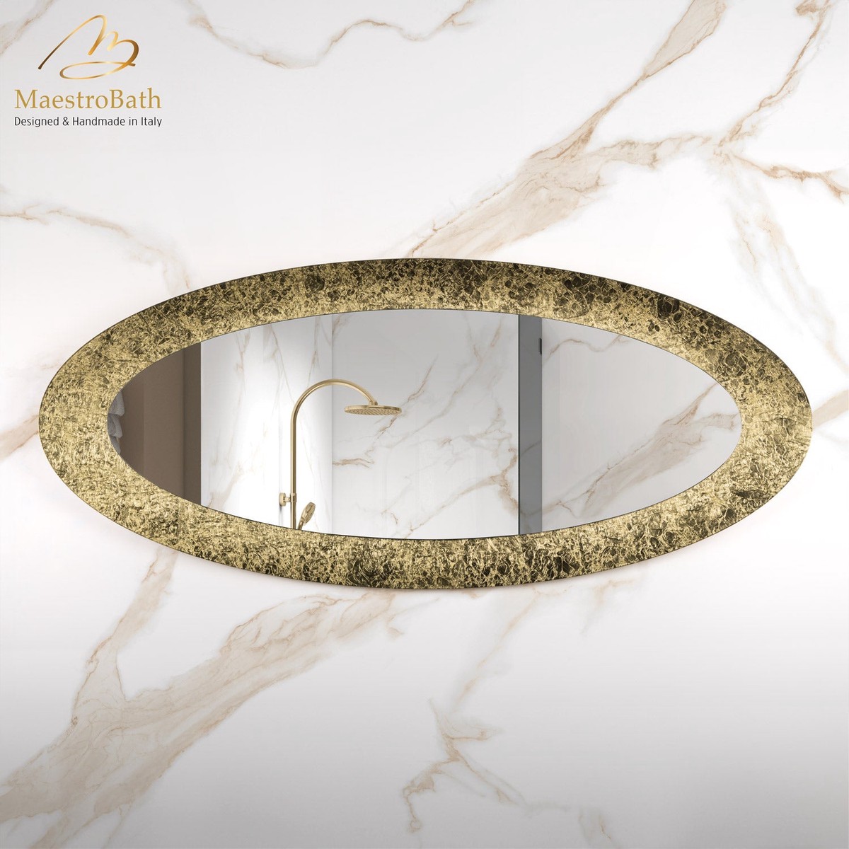 Luxury Oval Double Vanity LED Mirror Gold Leaf