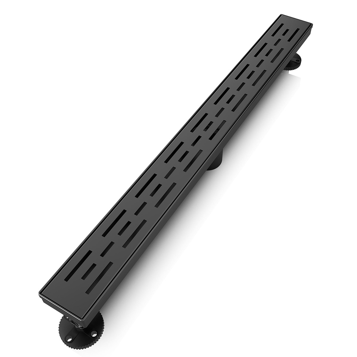 WEBANG 28 Inch Rainline Pattern Linear Shower Drain With Accessories Matte Black